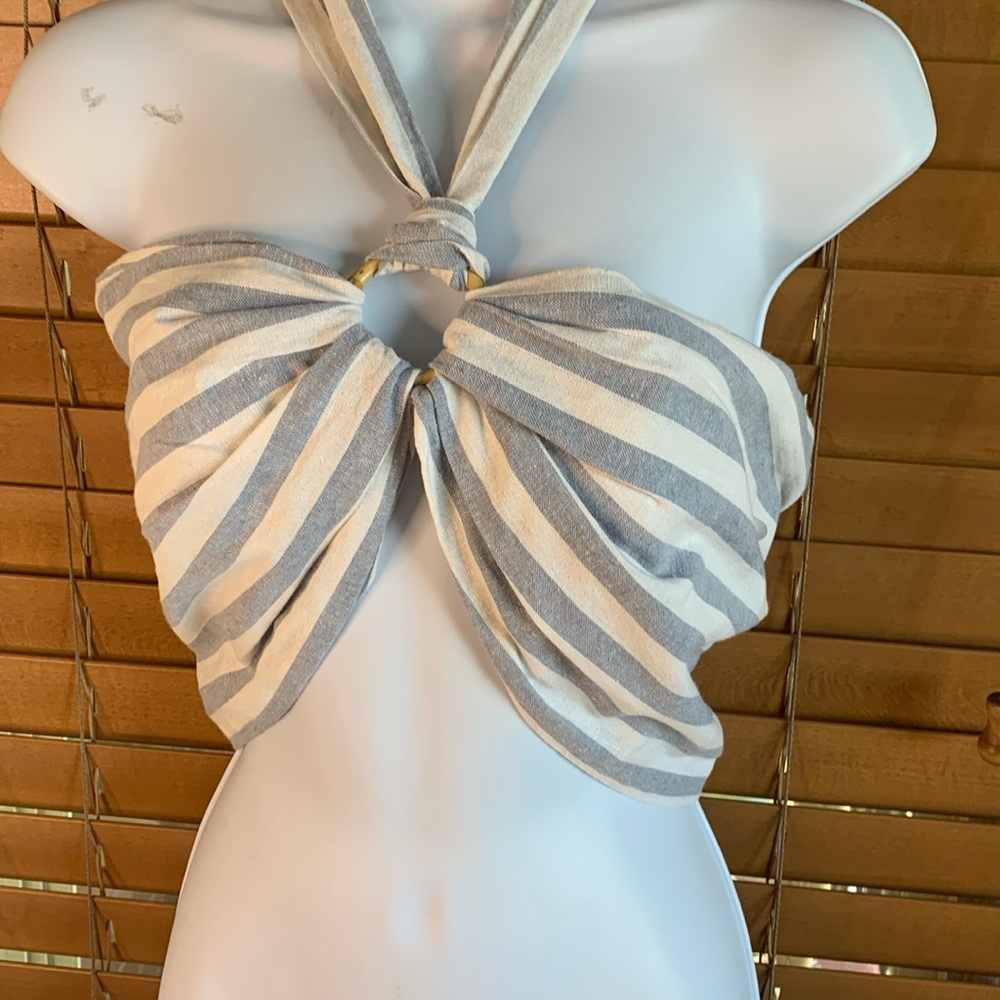 Just Bee Queen NWT linen blend stripe halter top size Medium